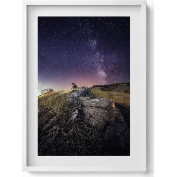 Obraz Stylový obraz v bílém rámu Krajina přírody a hvězdné oblohy 50x70 cm