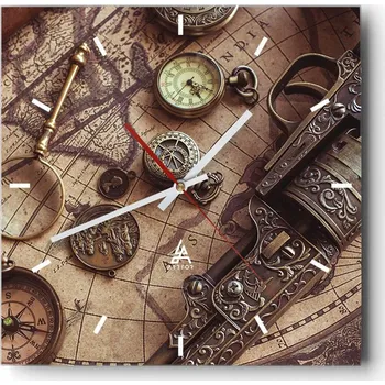 Hodiny Velké nástěnné hodiny 40x40 Mapa světa Skleněné tiché hodiny