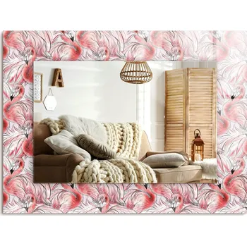 Zrcadlo Zrcadlo s potiskem do koupelny, kuchyně, předsíně Růžoví plameňáci 80x60 cm