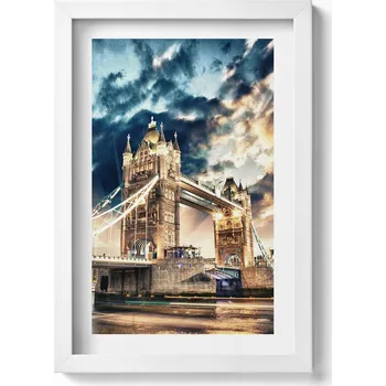 Obraz Dekorativní obraz v bílém rámu na zeď Tower Bridge v Londýně 20x30 cm