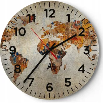 Hodiny Kuchyňské nástěnné hodiny 30x30 Mapa světa Moderní skleněné hodiny Tiché