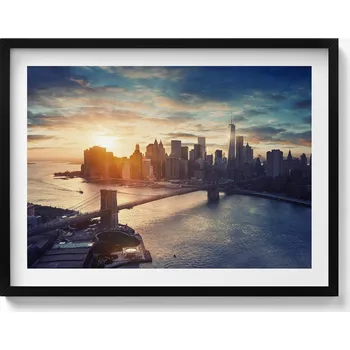 Obraz Nástěnný obraz v černém rámu New York Manhattan a západ slunce 80x60 cm
