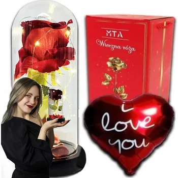 Obraz STABILIZOVANÁ RŮŽE VE SKLE LED SVÍTÍCÍ DÁREK KE DNI MATEK A ŽEN PRO MAMINKU