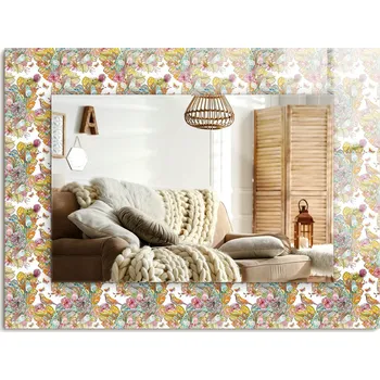 Zrcadlo Nástěnné zrcadlo s ozdobnou grafikou na skle Barevné motýli květiny 80x60 cm