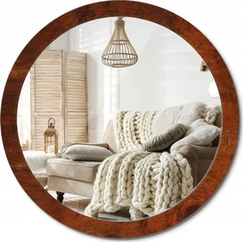 Zrcadlo Zrcadlo na zeď zdobené grafikou na skle Přírodní dřevo XXL průměr 100 cm