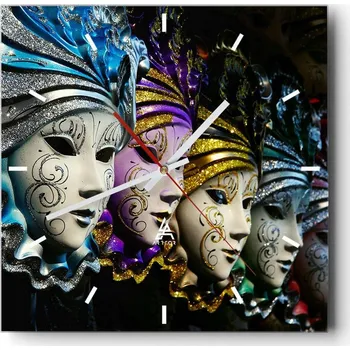 Hodiny Velké nástěnné hodiny na zeď 40x40 Maska Skleněné hodiny Čtvercové Tiché