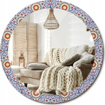 Zrcadlo Nástěnné Zrcadlo s ozdobným rámem Velké, průměr 90 cm, Orientální design