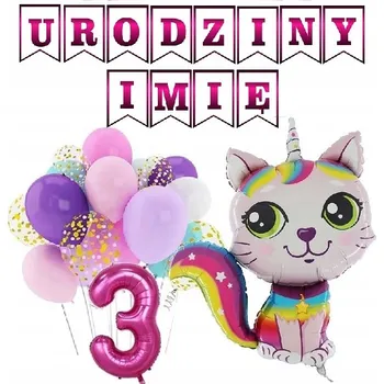 Balónek BALÓNKY k narozeninám 1-9 LET KOČKA banner + JMÉNO