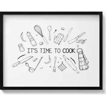 Obraz Obraz na zeď v černém rámu Its time to cook - nápis kuchyňský 80x60 cm