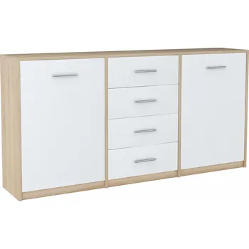 Komoda Komoda Matkam BODO dub sonoma bílá 4 zásuvky 2 dvířka matná
