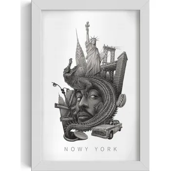 Obraz Obraz v rámu Černobílý New York Socha Svobody Brooklynský most 20x30 cm