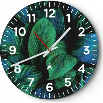 Hodiny Kuchyňské nástěnné hodiny 30x30 Listy Moderní skleněné hodiny Tichý chod