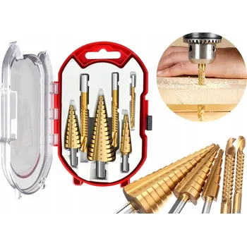 Vrták STUPŇOVITÉ A PILOVITÉ KUŽELOVÉ VRTÁKY SPIRÁLOVÉ S POVLAKEM DO KOVU 6 ks