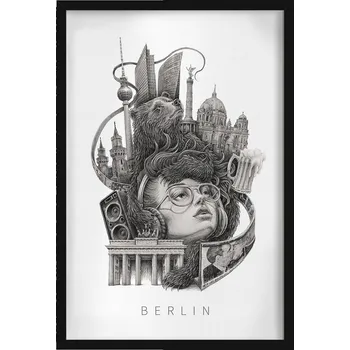 Obraz Závěsný obraz na zeď dekorace do bytu Černobílý Berlín Medvěd 40x60 cm