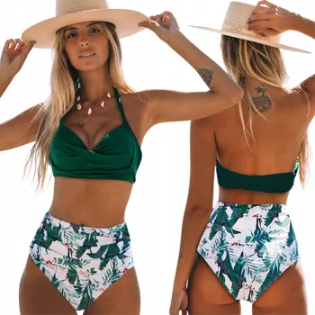 Dámské plavky DVOUDÍLNÉ PLAVKY S VYSOKÝM PASEM DÁMSKÉ BIKINY HORNÍ A SPODNÍ DÍL BOHO S