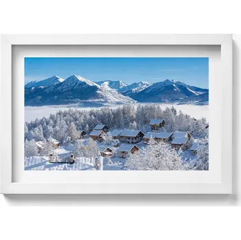 Obraz Nástěnný obraz v bílém rámu do obýváku kuchyně Sníh Laye v Alpách 30x20 cm