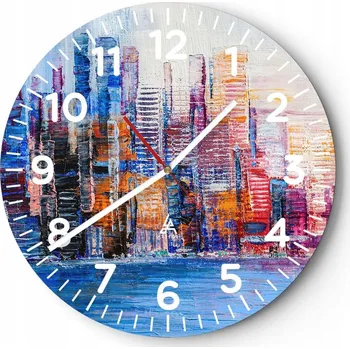 Hodiny Nástěnné hodiny do obýváku 40x40 Město Kulatý Hodiny na skle Loft Tiché