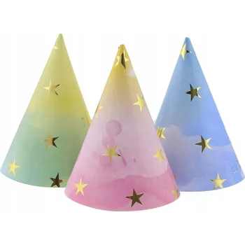 Party dekorace Papírové čepičky Godan Zlaté Hvězdičky vícebarevné 6 kusů