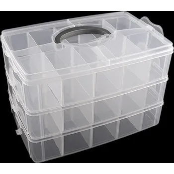Velký plastový box / kufřík rozkládací 3 patra Varianta: transparent, Balení: 1 ks