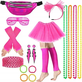 Karnevalový kostým 10x1 Doplňky ke kostýmu Růžová 80. léta Retro Disco Sukně Ledvinka