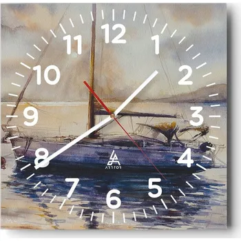 Hodiny Kuchyňské nástěnné hodiny 30x30 Plachetnice Skleněné hodiny do obýváku Moderní Tiché