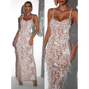 Dámské šaty Béžové společenské luxusní šaty CHAMBA Velikost: L