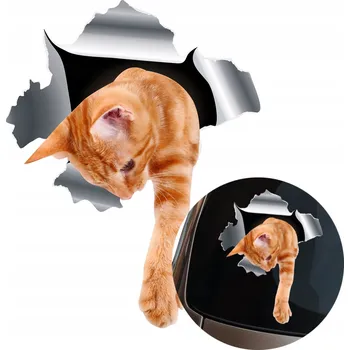 Samolepicí dekorace na vozidlo SAMOLEPKA Grafika na auto KOČKA V DÍŘE 3D Zrzavá Koťátko Cat Kitty 15x11,5