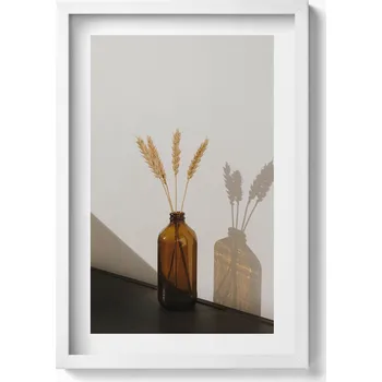 Obraz Nástěnný dekorativní obraz v rámu s grafikou Boho - váza s klasy, 40x60 cm