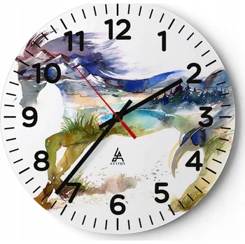 Hodiny Kuchyňské nástěnné hodiny 30x30 Kůň Moderní skleněné hodiny Obývací pokoj Tichý