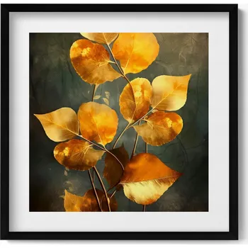 Obraz Dekorativní nástěnný obraz v černém rámu do pokoje Listy glamour 50x50 cm