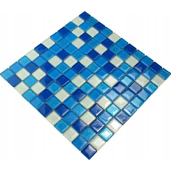 Obklad Skleněná mozaika Englass 30 x 30 cm bílá, odstíny modré