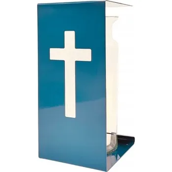 Svíčka Hřbitovní Svíčka kovový, ODOLNÝ PROTI KOROZI, tmavě modrý velký lampion s křížem