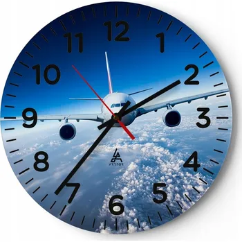 Hodiny Kuchyňské nástěnné hodiny 30x30 Letadlo Moderní skleněné hodiny do obýváku Tiché