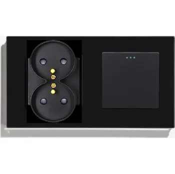 vypínač MECHANICKÝ KLÁVESOVÝ SPÍNAČ JEDNOPÓLOVÝ 1K DVOJITÁ ZÁSUVKA SKLENĚNÝ