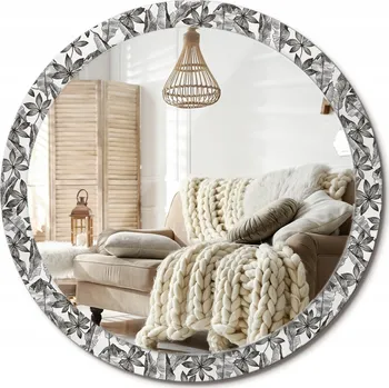 Zrcadlo Zrcadlo na zeď zdobené grafikou na skle Tropické listy XXL průměr 100 cm