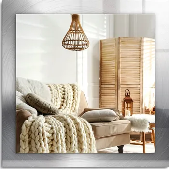 Zrcadlo Dekorativní závěsné zrcadlo s potiskem, kovový povrch, kulaté, 60x60 cm