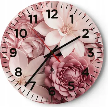 Hodiny Kuchyňské nástěnné hodiny 30x30 Květiny Moderní skleněné hodiny do obýváku Tiché