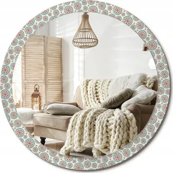 Zrcadlo Zrcadlo s potiskem do koupelny, kuchyně, předsíně, vzor boho, velký průměr 100 cm