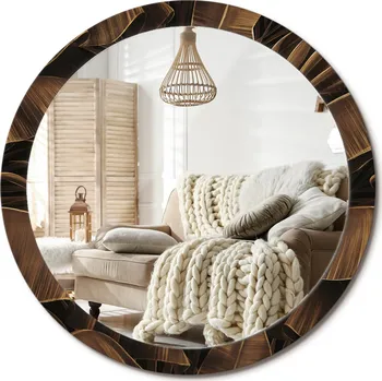 Zrcadlo Zrcadlo nástěnné s ozdobným rámem XXL 100 cm Hnědé listy banánovníku