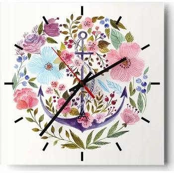 Hodiny Velké nástěnné hodiny na zeď 40x40 Kotva Skleněné hodiny Čtvercové Tiché