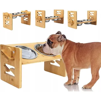 Miska pro psa Misky na dřevěném stojanu s přírodní regulací, kočka nebo pes