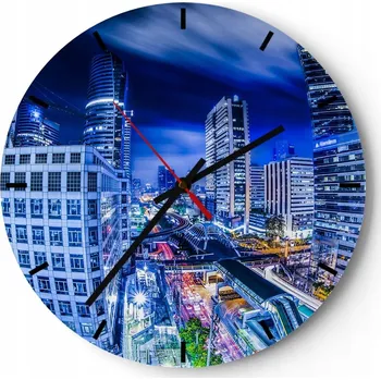 Hodiny Nástěnné hodiny do kuchyně 30x30 Město Skleněné hodiny do obýváku Loft Tiché