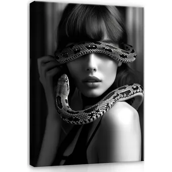 Obraz OBRAZ NA PLÁTNĚ ČERNOBÍLÝ OBRAZ NA ZEĎ ŽENA S HADEM DO LOŽNICE OBÝVÁKU 60x40