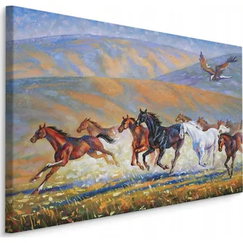 Obraz Obraz do obýváku 3D koně hory louka zeleň 30x20