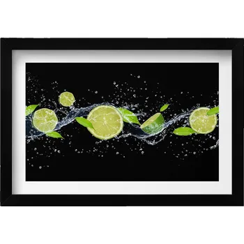 Obraz Ozdobný nástěnný obraz v černém rámu do obýváku Limetky máta voda 30x20 cm