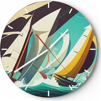 Hodiny Nástěnné hodiny do kuchyně 30x30 Plachetnice Skleněné hodiny do obýváku Loft Tiché