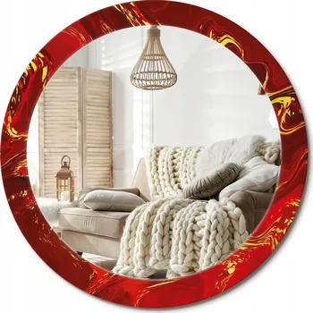 Zrcadlo Prémiové Zrcadlo s dekorativním skleněným rámem s potiskem Červený mramor, průměr 80 cm.