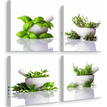 Obraz Obrazy Canvas do kuchyně SET Čerstvé BYLINKY Rostliny Koření 80x80