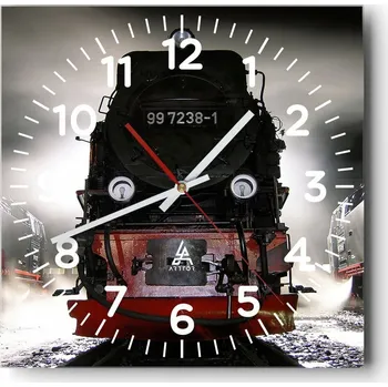 Hodiny Kuchyňské nástěnné hodiny 30x30 Lokomotiva Skleněné hodiny do obýváku Moderní Tiché