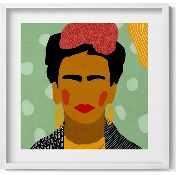 Obraz Elegantní obraz do obýváku v bílém rámu Ilustrace portrétu Fridy 50x50 cm